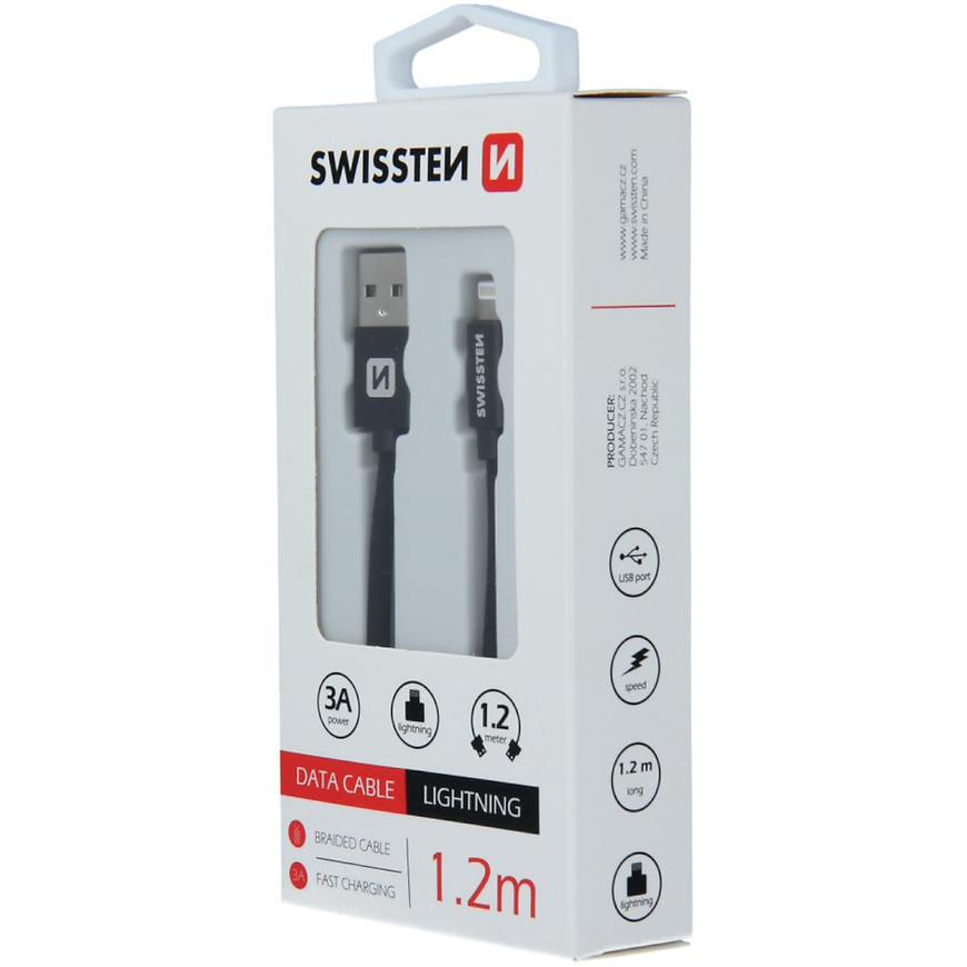 Kabel datový Swissten Textile USB / Lightning 1.2 m černý Swissten