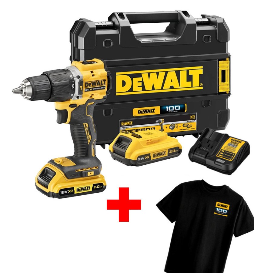 DeWALT DCD100YD2T bezuhlíková příklepová aku vrtačka 18V XR LiIon 2x2Ah k výročí 100 let