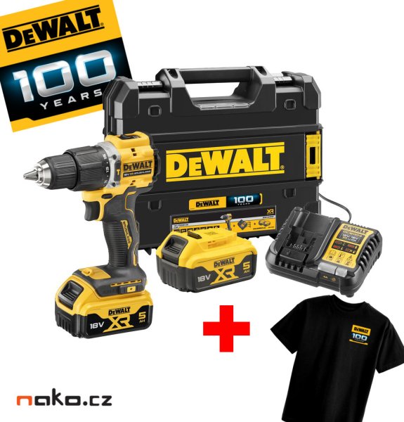 DeWALT DCD100YP2T bezuhlíková příklepová aku vrtačka 18V XR LiIon 2x5Ah k výročí 100 let