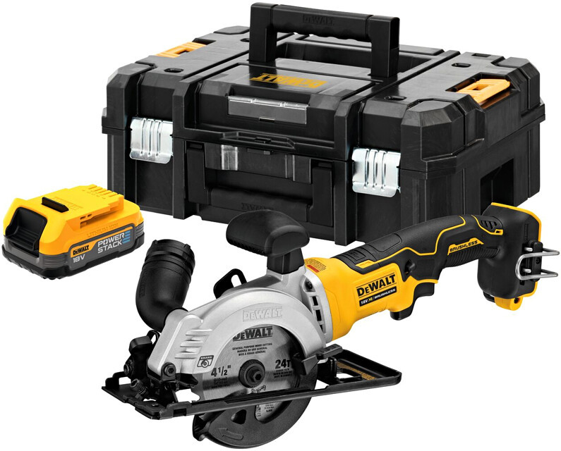 DeWALT DCS571E1T aku bezuhlíková kotoučová pila 115mm XR POWERSTACK LiIon 18V 1x1