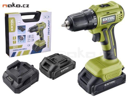 EXTOL CRAFT 402450 bezuhlíkový aku vrtací šroubovák BRUSHLESS 20V LiIon 2x2Ah