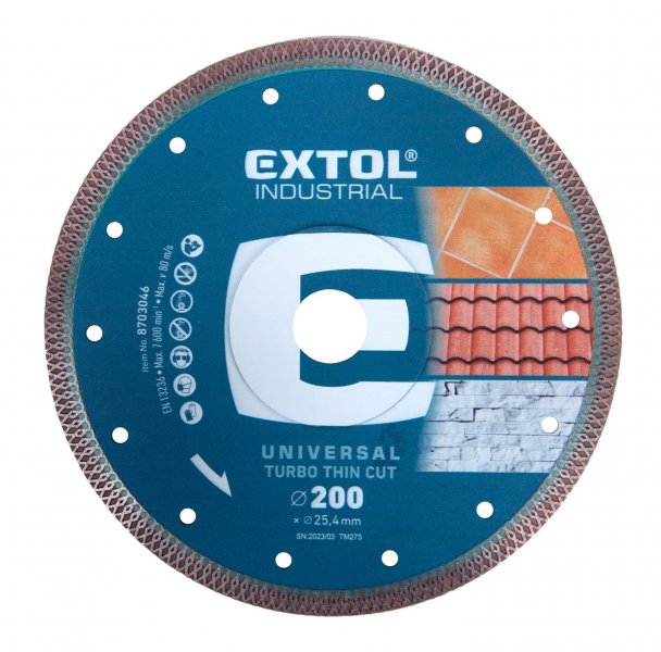 EXTOL INDUSTRIAL 8703046 kotouč diamantový turbo Thin Cut suchý i mokrý řez 200x25