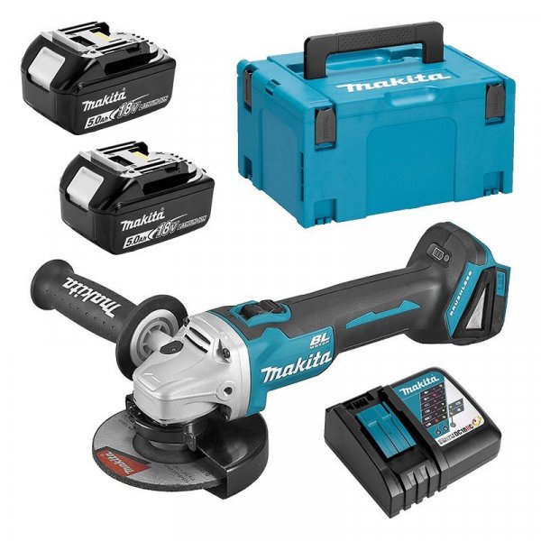 MAKITA DGA506RTJ aku úhlová bruska 125mm 18V LiIon 2x 5Ah s bezuhlíkovým motorem