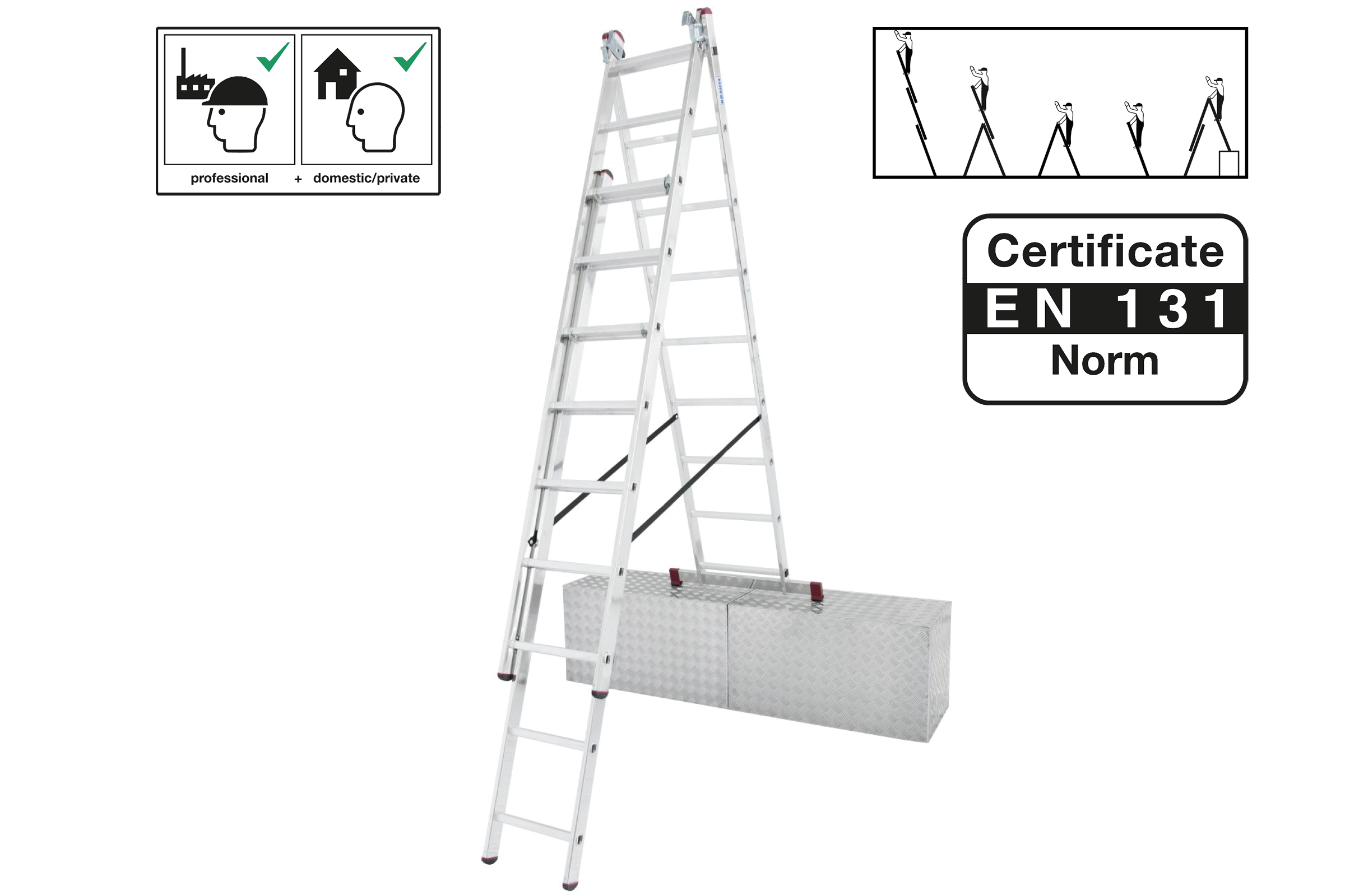 PROTECO 10.66-S-3-09-KR žebřík trojdílný 3x9 s úpravou na schody 250/390/530 cm PROTECO