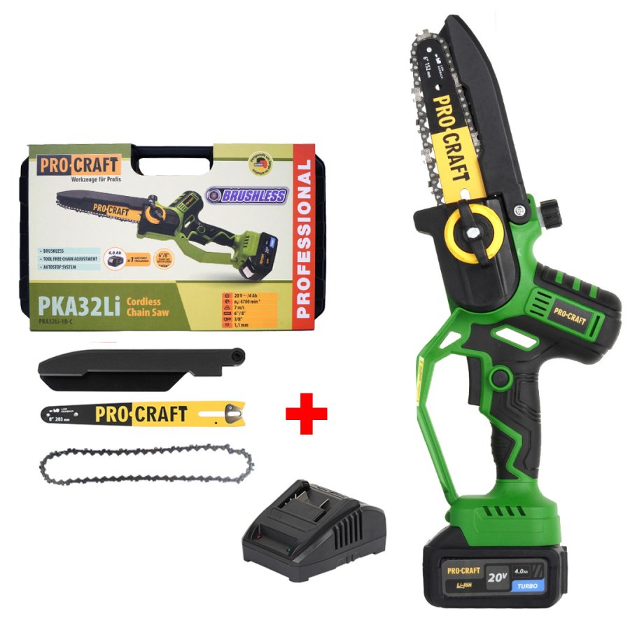 PROCRAFT PKA32Li jednoruční aku řetězová pila 15+20cm LiIon 20V 1x 4Ah v kufru