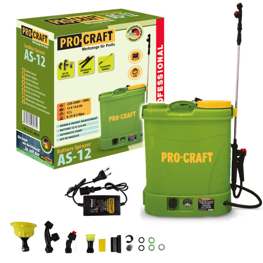 PROCRAFT AS-12 aku zádový zahradní postřikovač LiIon 12V 8Ah 12 lit.